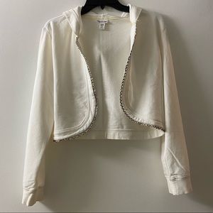 Limited Too | White Y2K Cropped Sequin Hoodie Long Sleeve Sweater, XXXL